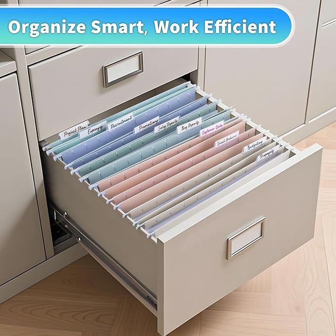 25-Pack Morandi Hanging File Folders,Letter Size with 35 Transparent Label Cards,50 Sticker Labels,1/5-Cut Tabs–Home Office & Filing Cabinets