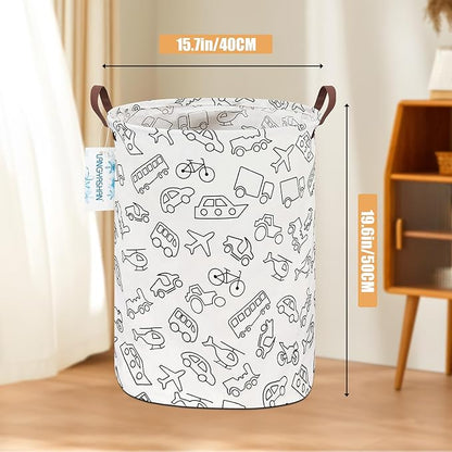 LANGYASHAN Laundry Basket Canvas Fabric Collapsible Organizer Basket for Storage Bin Toy Bins Gift Baskets Bedroom Clothes Children Nursery Hamper (Vehicle)