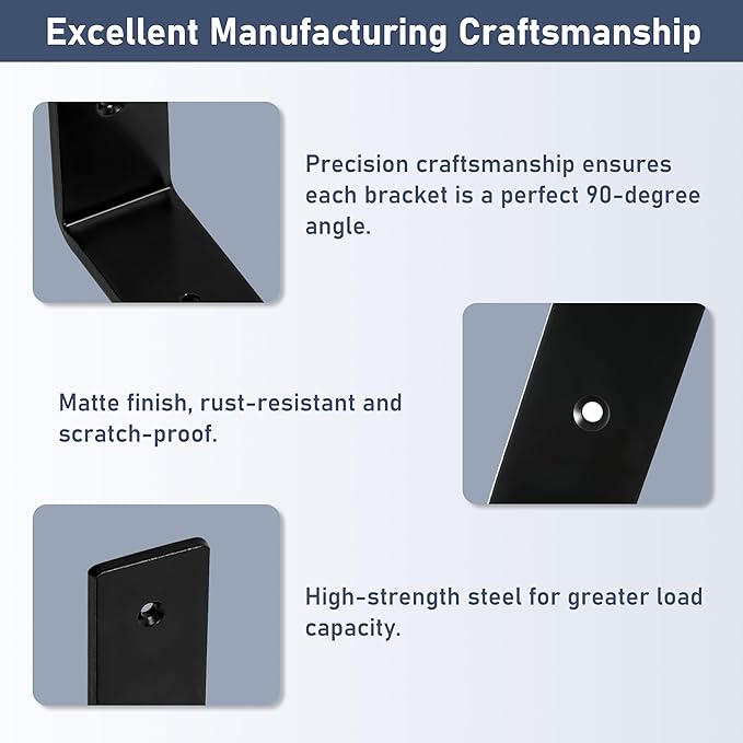 ELSKER&HOME Shelf Brackets 10 Inch, 12 Pack Floating Shelf L Brackets for Shelves Support, Black Metal Heavy Duty Shelf Brackets for DIY Decorative