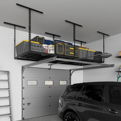 3X8FT Overhead Garage Storage Rack, 26"-40" Height Adjustable Garage Ceiling Storage Racks, Heavy Duty Metal Overhead Storage Organizer System, 750LBS Weight Capacity