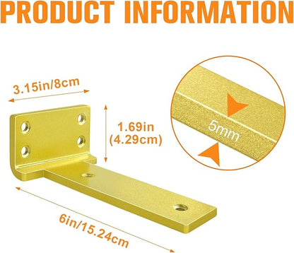 Floating Shelf Brackets 6 inch 8 Pack L Brackets for Shelves Gold Metal Heavy Duty Shelf Bracket for DIY Decorative with Mounting Hardware