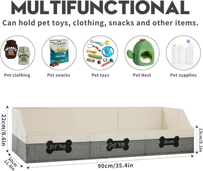 Qozary Large Dog Toy Basket with Diy Tag - Collapsible Dog Toy Bin, Fabric Personalized Dog Toy Box, Trapezoid Dog Toy Storage and Organizer for Pet Supplies