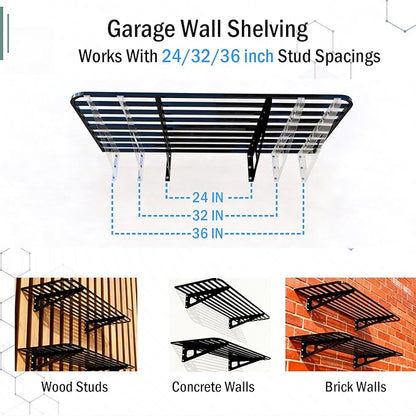 2-Pack 2x4ft Garage Wall Shelving, 2 Shelf Total 8 ft(L) Garage Shelving Wall Mounted – Heavy-Duty Storage Shelves, Perfect for Holding Storage Bins, Sporting Goods, Tools, and More Space-Saving