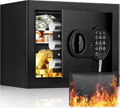 1.2 Cu Ft Home Safe, Small Safe Box with Fireproof Waterproof Bags, Programmable Keypad and Removable Shelf, Security Digital Home Safe for Home Money Firearm Medicines Valuables