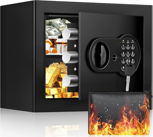 1.2 Cu Ft Home Safe, Small Safe Box with Fireproof Waterproof Bags, Programmable Keypad and Removable Shelf, Security Digital Home Safe for Home Money Firearm Medicines Valuables