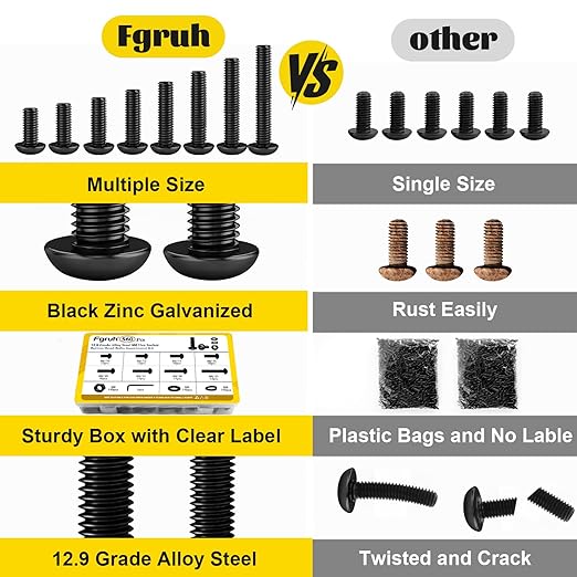 560PCS M6 Hex Socket Button Head Bolt Assortment Kit, M6-1.0x10/12/14/16/20/25/30/35 mm Button Head Cap Bolts Nuts Washers Screws Assorted Set, Grade 12.9 Alloy Steel Black Zinc Plated