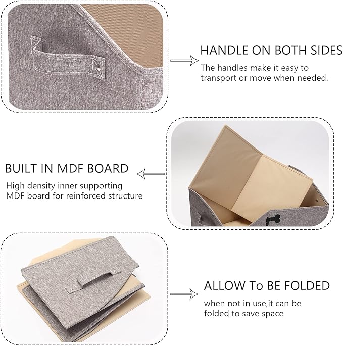 Geyecete Foldable Fabric Trapezoid Organizer Boxes - Collapsible Dog Toy Basket (Light Brown-DOG)
