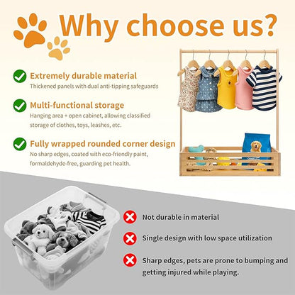 Baby Clothing Rack for Toddler, Pets, Bamboo Clothes Rack with Adjustable Hanging Rod, Storage Shelf & Handle, Nursery Organizer for Baby Shower, Dogs and Cats