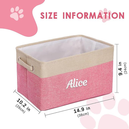 Ulico Personalized Dog Toy Storage Basket, Collapsible Pet Organizer Box With Handles, Custom Toy Bin With Pet's Name, Cat Storage Gift for Dog Lovers, Apparel & Accessories (Pink)
