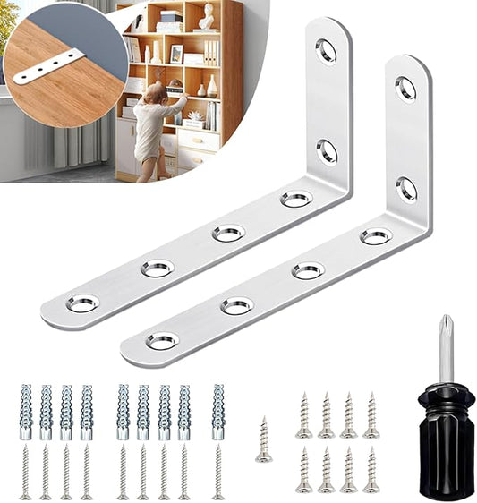 Anti-Tip Furniture Anchors for Baby Proofing – Heavy-Duty Wall Anchors to Secure Dresser, Bookshelf, Cabinet & Shelf (2 Items)