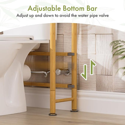 AmazerBath Over The Toilet Storage Bamboo, Bathroom Storage Organizer Shelf, 3-Tier Above Toilet Storage Rack, Space Saver, White and Natural Color