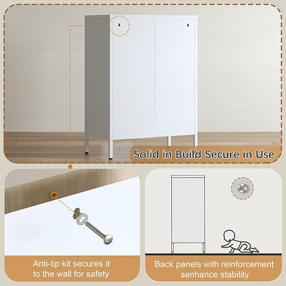Metal Storage Cabinet with Drawer and Adjustable Shelf, White Steel Sideboard Buffet Cabinet, 35.4" H Coffee Bar Cabinet for Kitchen, Dining Room, Entryway
