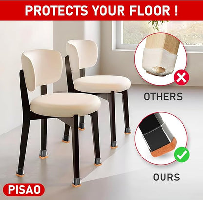 24 Pcs Chair Leg Floor Protectors Square, Silicone Chair Leg Protectors Caps Covers for Hardwood Floors, Furniture Pads Sliders with Wrapped Felt Bottom Medium (Fit:3/4"~1-1/8")