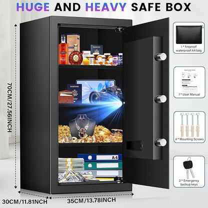 [27.57''] Tall Safe Box, Home Safe with Fireproof Waterproof Bag, 6.0 Cuft Anti-Theft Digital Security Lock Box with Smart Alert System, Removable Shelf, Mute Function, Document Safes for Jewelry