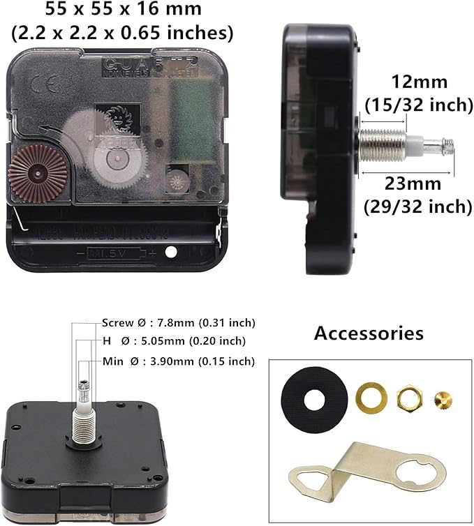 TIKROUND Youngtown 12888 High Torque Long Shaft Clock Movement Mechanism with 12 Inch Long Spade Hands (White 1 Set)