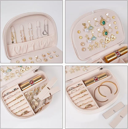ProCase Travel Size Jewelry Box, Medium Portable Seashell-Shaped Jewelry Case, 2 Layer Jewelry Organizer in PU Leather for Women -Champagne