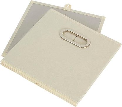 Fabric Storage Bins 6 Piece Set, Strong Poly-Woven Fabric, Sturdy Chipboard Sides, Grommet Front Handle, Stackable and Foldable, Classic Design, Cream