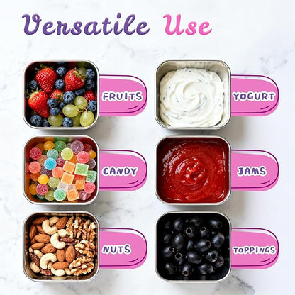 6-Pack Small (6 oz) Stainless Steel Snack Containers for Kids, Easy-Open Toddler Snack Containers with Lids - Cute Dinosaur Small Stackable Metal Lunch Box for Daycare, School, Travel