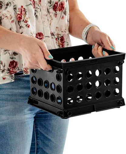Sterilite Mini Crate, Stackable Plastic Storage Bin with Handles, Organize Home, Garage, Office, School, Dorm Room, Black, 24-Pack