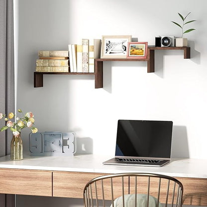 SRIWATANA Floating Shelves Wall Mounted, Solid Wood Wall Shelves Set of 3, Dark Brown…