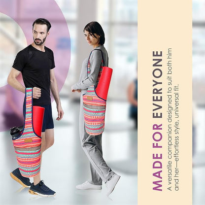 ALLEN & MATE 100% Cotton Yoga Mat Bag for Women and Men, Large Pocket with Zipper Storage, Shoulder Strap Carrier for Yoga and Pilates Mats