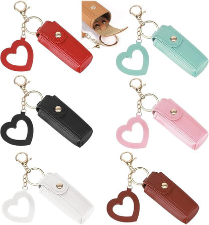 6 Pcs Lipstick Holder Keychain Leather Portable Lip Key Chain Lip Balm Organizer Holder Lipstick Travel Makeup Storage Case with Mirror for Women Perfume Fingernail Polish Christmas