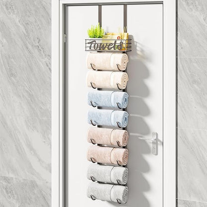 HapiRm Towel Racks for Bathroom Storage - 9 Tier Over The Door & Wall Mount Rolled Towel Storage Organizer Holder with Metal Shelf Basket for Small Bathroom, Camper, Rv - Patented