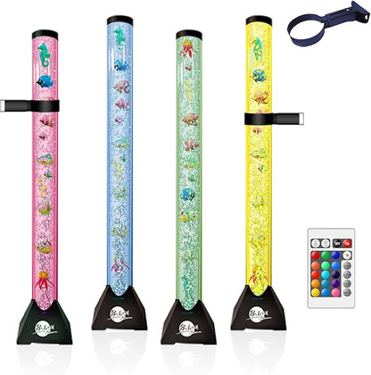 Brewish 4FT Sensory LED Water Bubble Tube Lamp with 16 Color Changing Night Light Effects, Fake Aquarium Tank & Gift for Kids, Autism, Remote Control & 12 Fishes (Wall Bracket Included)