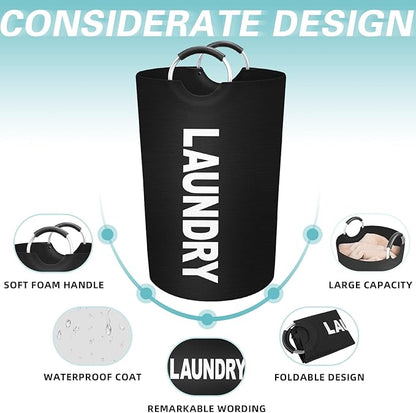StorageRight 115L Large Laundry Basket, Laundry Hamper, Dirty Clothes Hamper for Laundry, Collapsible, Waterproof Laundry Baskets with Foam Protected Aluminum Handles for Laundry, Dorm, Family (Black)