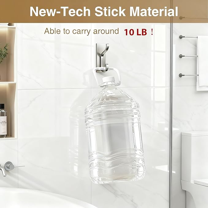pickpiff Wall Hooks with Adhesive Strip- Easy to Remove, No Residue, Strong Heavy Duty Sticky Towel Hook, 4 Pack Silver