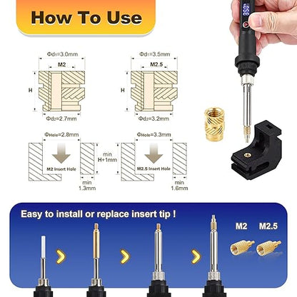 300 Pcs M2 M2.5 Threaded Inserts for Plastic with Heat Set Tips,M2 & M2.5 Heat Set Inserts Kit,Brass Inserts for 3D Pringting