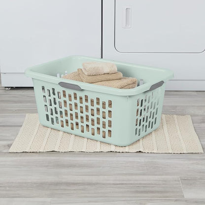 Sterilite 6-Pack 2 Bushel Laundry Basket, Rectangular Plastic Clothes Hamper, Mint - Ventilated Open-Top Utility Wash Bin with 4 Handles and Large Clothing Load Capacity