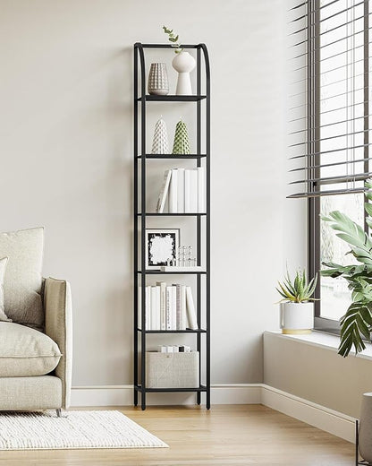 Bookshelf Narrow Bookcase, Tall Storage Rack with Steel Frame, Display Standing Shelf Unit, Skinny Book Shelf for Study Living Room Home Office, Industrial Style, 6-Tier Black BC56004B