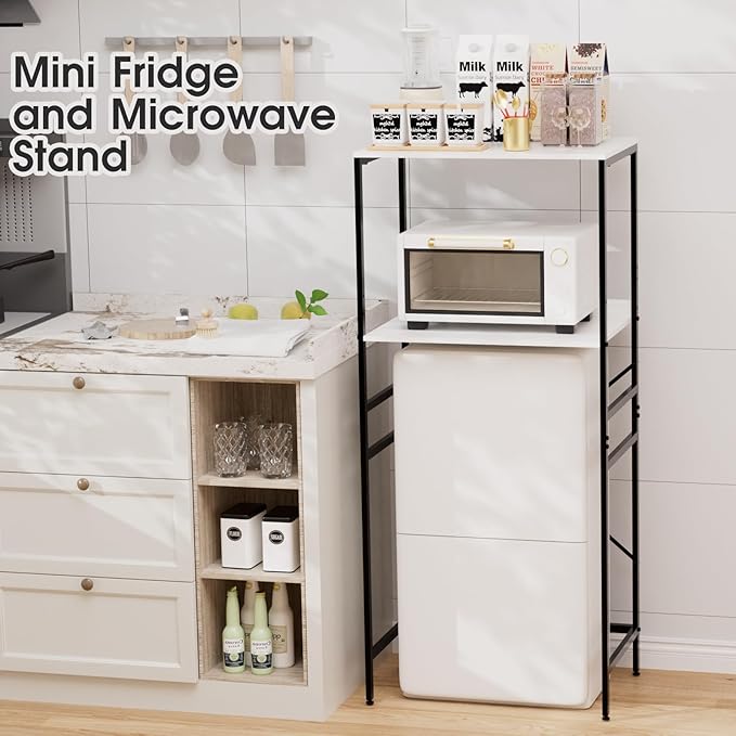 Mini Fridge Shelf Mini Fridge and Microwave Stand Over Mini Fridge Storage Rack Height Adjustable Microwave and Fridge Stand Suitable for Dorm, Kitchens, Offices,Marble-Look