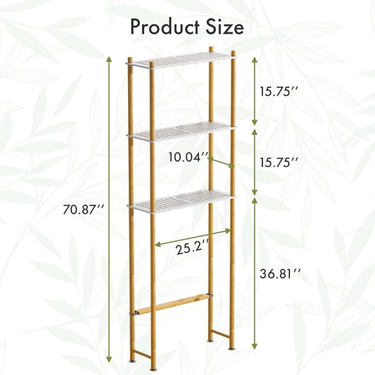 AmazerBath Over The Toilet Storage Bamboo, Bathroom Storage Organizer Shelf, 3-Tier Above Toilet Storage Rack, Space Saver, White and Natural Color