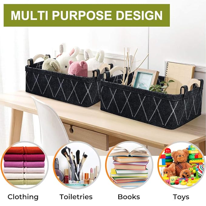 Gray Storage Baskets Bin Empty Basket Foldable Fabric Storage Cubes for Desks Drawers Shelves Pantry Cabinet Bathroom Office Sturdy Home Decor