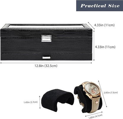 ProCase Watch Box, 6 Slot Watches Display Case with Drawer, Mens Watch Case with Glass Lid, 2-Layer Mens Jewelry Organizer Storage Holder, Birthday Valentine Gifts for Men -6 Slot, LizardBlack