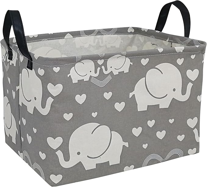 Rectangle Gift Storage Basket Home Shelf Storage Basket Organizer Box Clothes Laundry Hamper Nursery Basket Laundry Basket with Handles (love elephant)