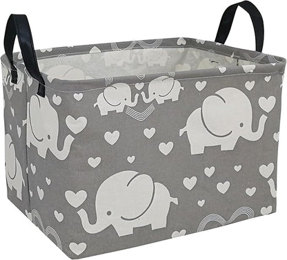 Rectangle Gift Storage Basket Home Shelf Storage Basket Organizer Box Clothes Laundry Hamper Nursery Basket Laundry Basket with Handles (love elephant)