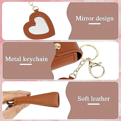 5 PCS Lipstick Holder Keychain PU Leather Potable Chapstick Holder with Mirror Soft Lip-Balm Holder Travel Storage Case, Lipstick Pouch, Mini for Chapstick Perfume Fingernail Polish