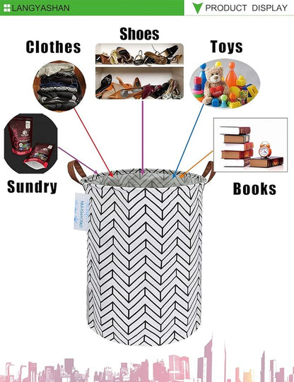 LANGYASHAN Laundry Basket Canvas Fabric Collapsible Organizer Basket for Storage Bin Toy Bins Gift Baskets Bedroom Clothes Children Nursery Hamper (Geometric)