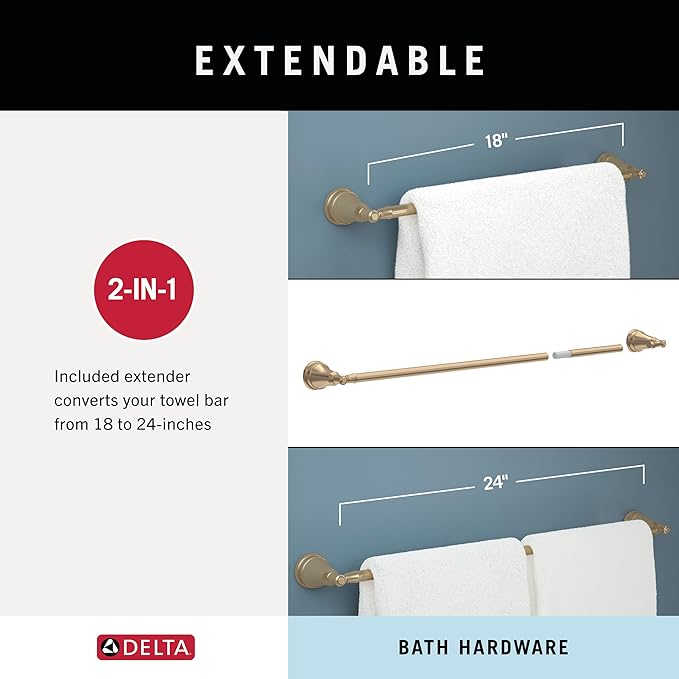 Delta Mylan 4-Piece Bathroom Set Champagne Bronze 18" Towel Rack, Toilet Paper Holder, Hand Towel Holder, Hook| Bathroom Accessory Set Towel Holder 4-Piece Hardware MYN64-CZ