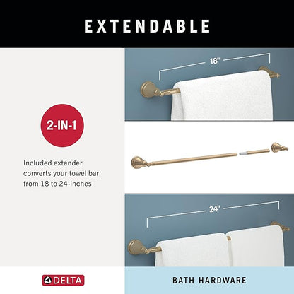 Delta Mylan 4-Piece Bathroom Set Champagne Bronze 18" Towel Rack, Toilet Paper Holder, Hand Towel Holder, Hook| Bathroom Accessory Set Towel Holder 4-Piece Hardware MYN64-CZ
