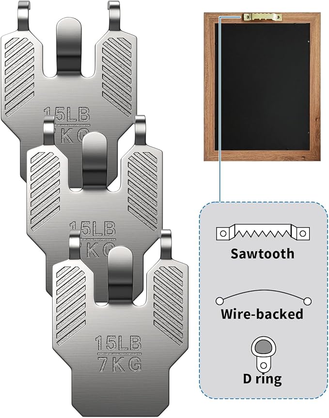 15 lb Drywall Picture Hangers Claw: 20 Pack Heavy Duty Damage Free Wall Picture Hanging Hooks - Art Mirror Photo Painting Frame Sawtooth Wire D Ring Hanger Kit for Room Office Decor