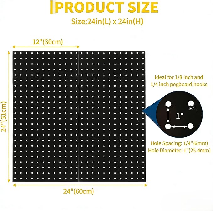 2 PCS Metal Pegboard Panels, 24"X24" Peg Board Wall Organizer with Flexible Layout for Garage Storage, Workshop, Kitchen and Craft Room Tool Organization