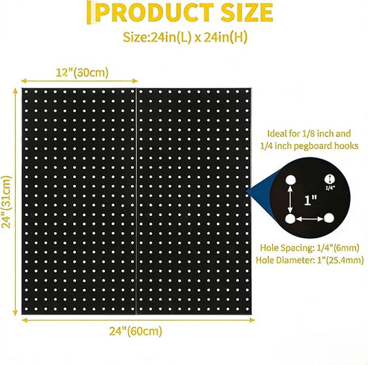 2 PCS Metal Pegboard Panels, 24"X24" Peg Board Wall Organizer with Flexible Layout for Garage Storage, Workshop, Kitchen and Craft Room Tool Organization
