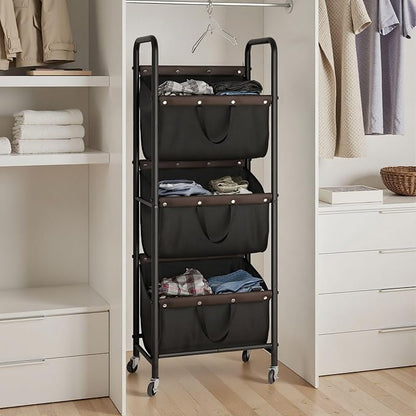 GRANNY SAYS 3 Tier Laundry Sorter, Laundry Basket with Wheels, Laundry Room Organization and Storage, 3 Section Rolling Laundry Cart for Dorm, Bathroom, Bedroom, Closet, Black