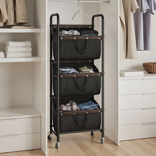 GRANNY SAYS 3 Tier Laundry Sorter, Laundry Basket with Wheels, Laundry Room Organization and Storage, 3 Section Rolling Laundry Cart for Dorm, Bathroom, Bedroom, Closet, Black