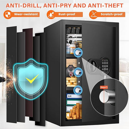 23.62'' Tall Extra Large Home Safe Box, Safe with Fireproof Waterproof Document Bag, Digital Keypad and 3 Removable Steel Shelves, Security Box for Money Medicines Jewelry Valuables