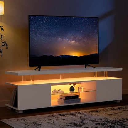 TV Stand for 75+ inch TV, LED TV Stands for Living Room,White TV Cabinet,Long Entertainment Center for Living Room, Modern TV Table with Storage Bedroom,Home Office